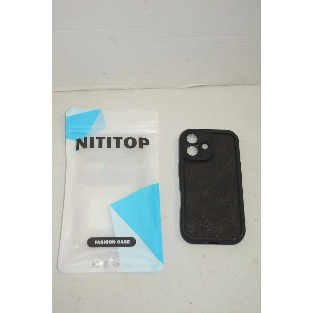 Nititop iPhone 16 Case Black Embossed Floral Sunflower Fashion Phone Cover NEW